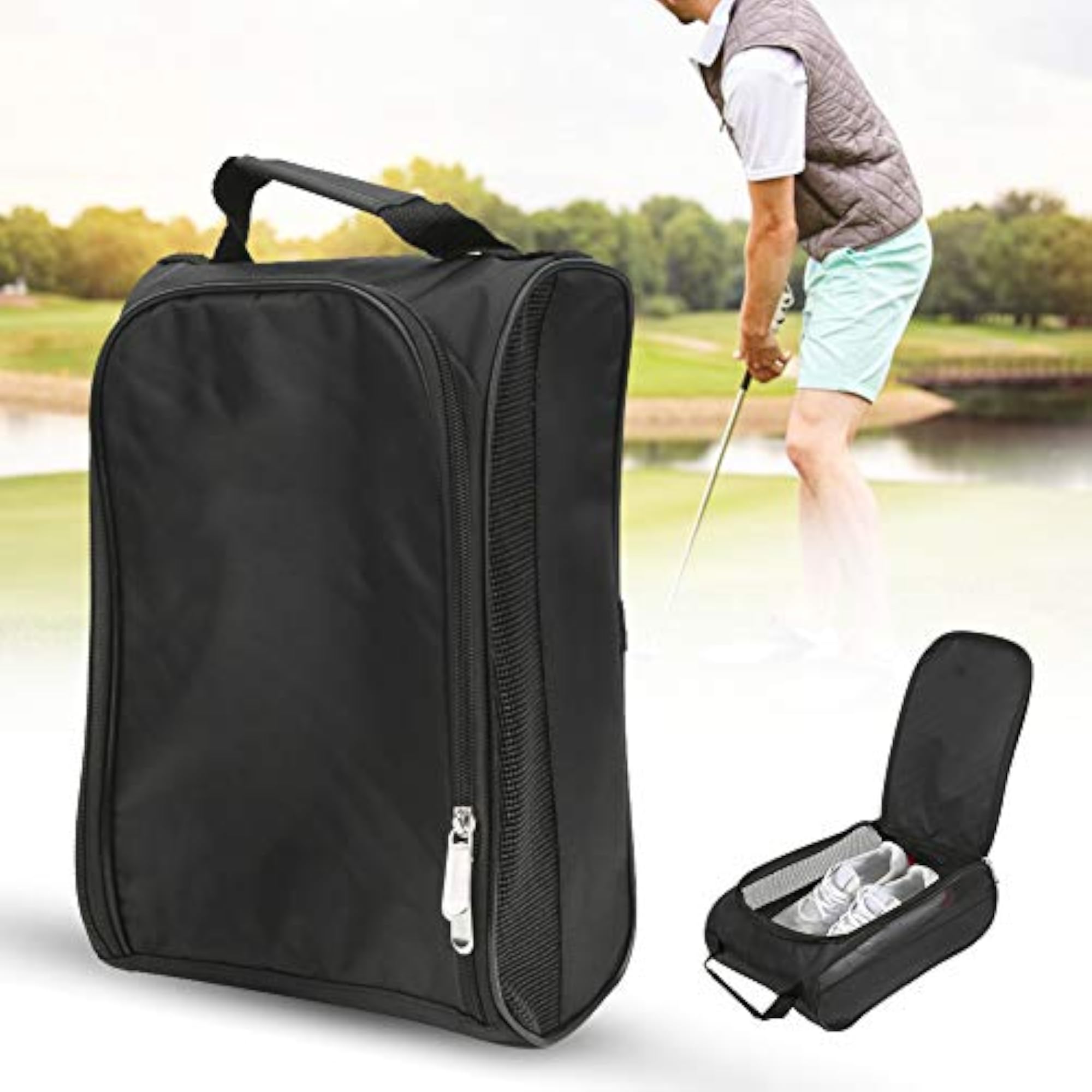 Golf Shoe Bag, Breathable Zippered Shoe Carrier